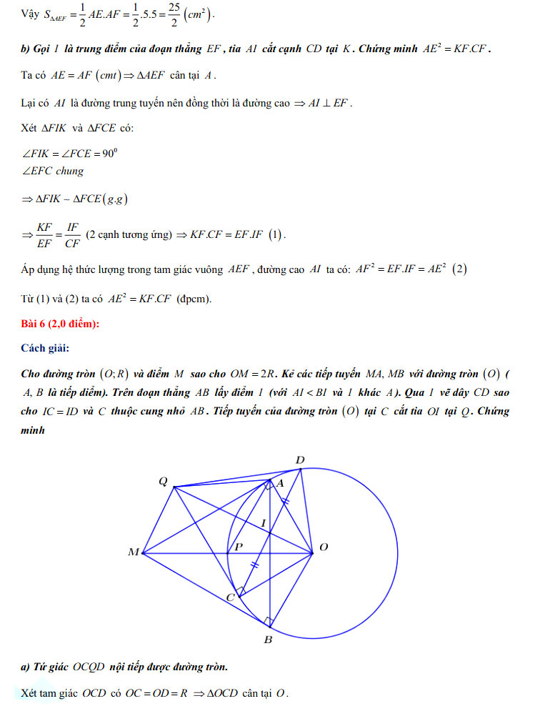 Đáp án đề thi tuyển sinh lớp 10 môn Toán chuyên tỉnh Vĩnh Long năm 2021