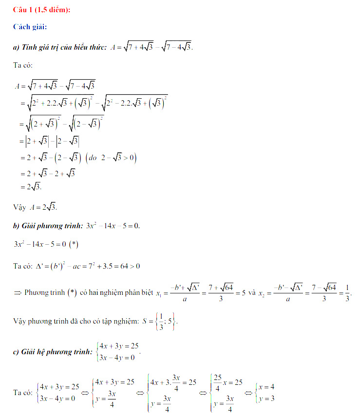 Đáp án đề thi tuyển sinh lớp 10 môn Toán trường THPT chuyên Đại học Khoa Học năm 2021