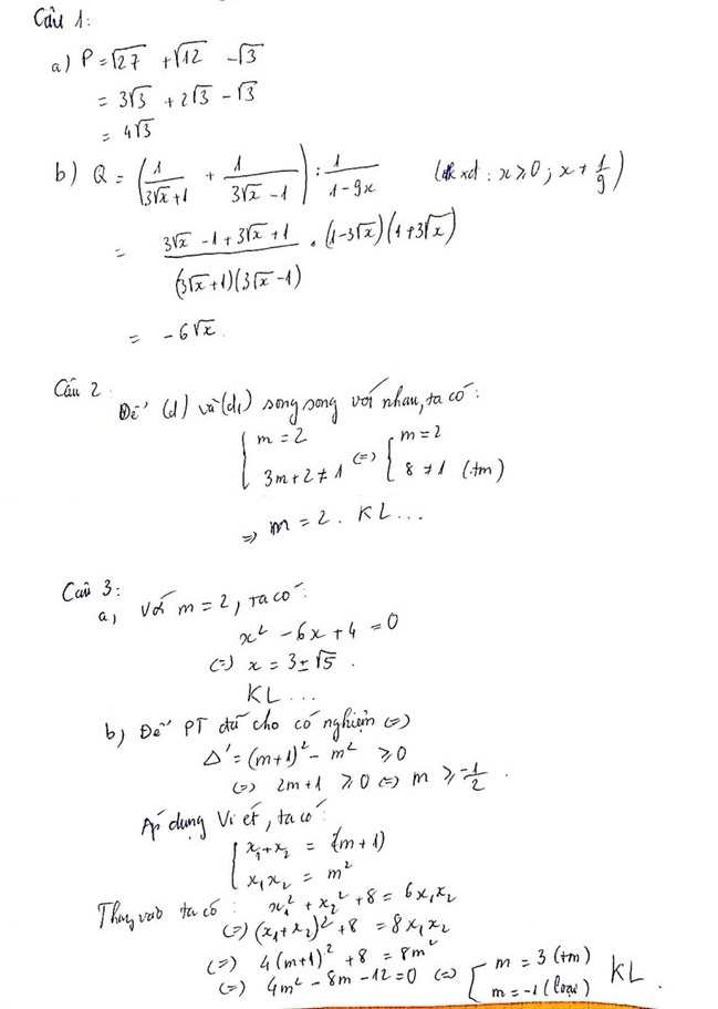Đáp án đề thi vào lớp 10 môn Toán tỉnh Hà Tĩnh năm 2021