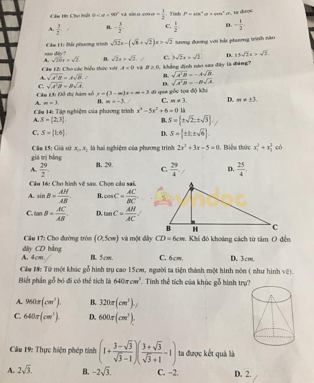Đề thi tuyển sinh lớp 10 môn Toán Trường THPT Duy Tân năm 2021