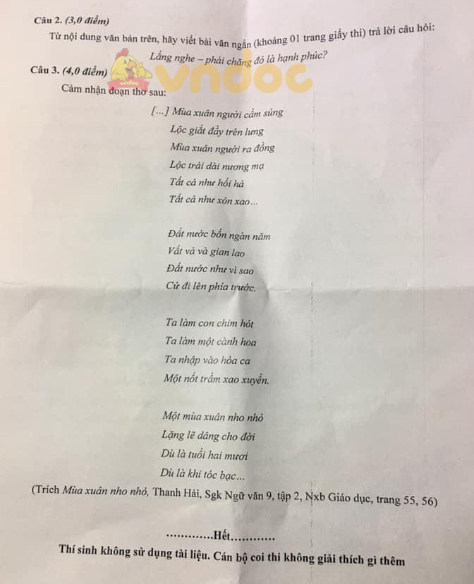 Đáp án đề thi tuyển sinh lớp 10 môn Văn Trường THPT Duy Tân, Phú Yên năm 2021