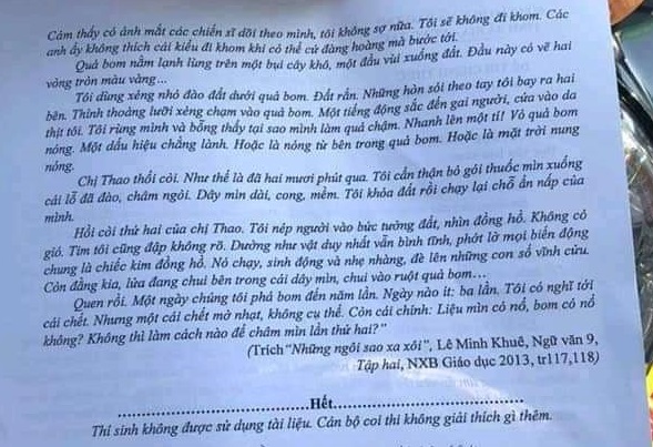 Đáp án đề thi tuyển sinh lớp 10 môn Văn chuyên Sở GD&ĐT Bà Rịa Vũng Tàu năm 2021 (đề chung)