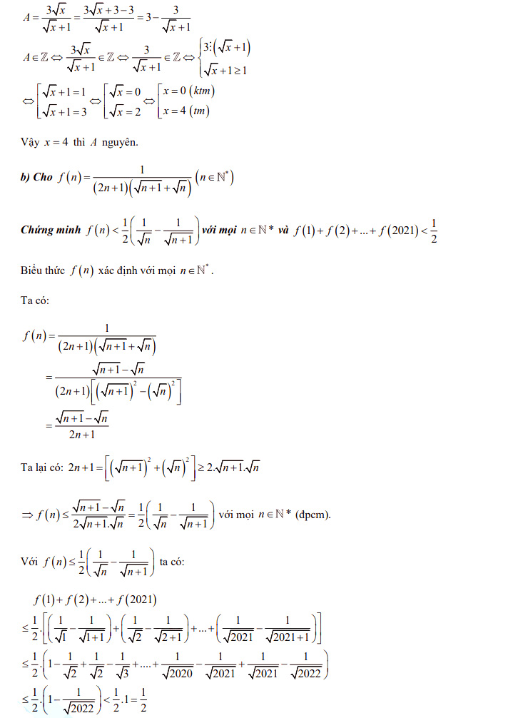Đáp án đề thi vào lớp 10 môn Toán Trường THPT Chuyên Quốc Học Huế năm 2021