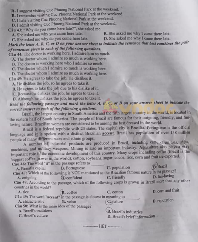 Đề thi vào lớp 10 môn Tổ hợp tỉnh Ninh Bình năm 2021
