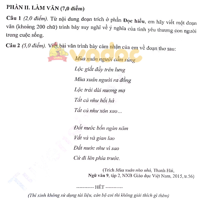 Đề thi vào lớp 10 môn Văn tỉnh Hải Phòng năm 2021