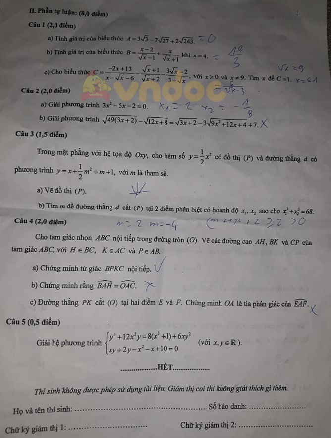 Đề thi vào lớp 10 môn Toán tỉnh Hậu Giang năm 2021