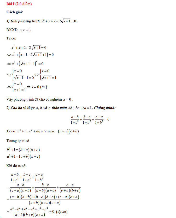 Đáp án đề thi vào lớp 10 môn Toán chuyên Hà Nội 2021