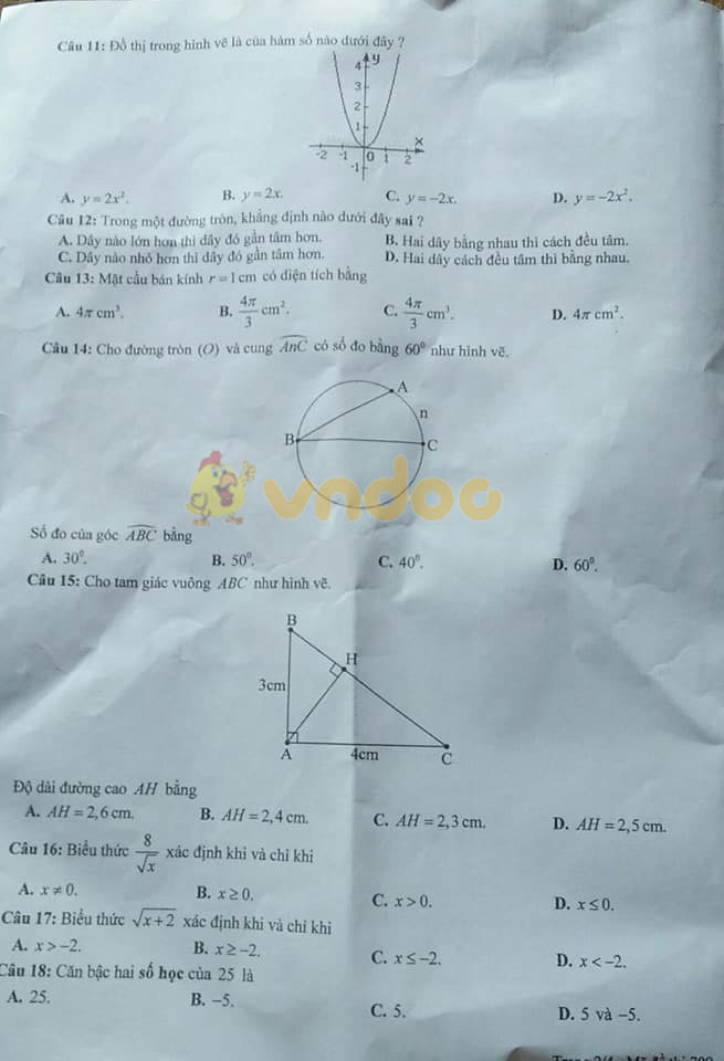 Đề thi tuyển sinh lớp 10 môn Toán Cao Bằng 2021