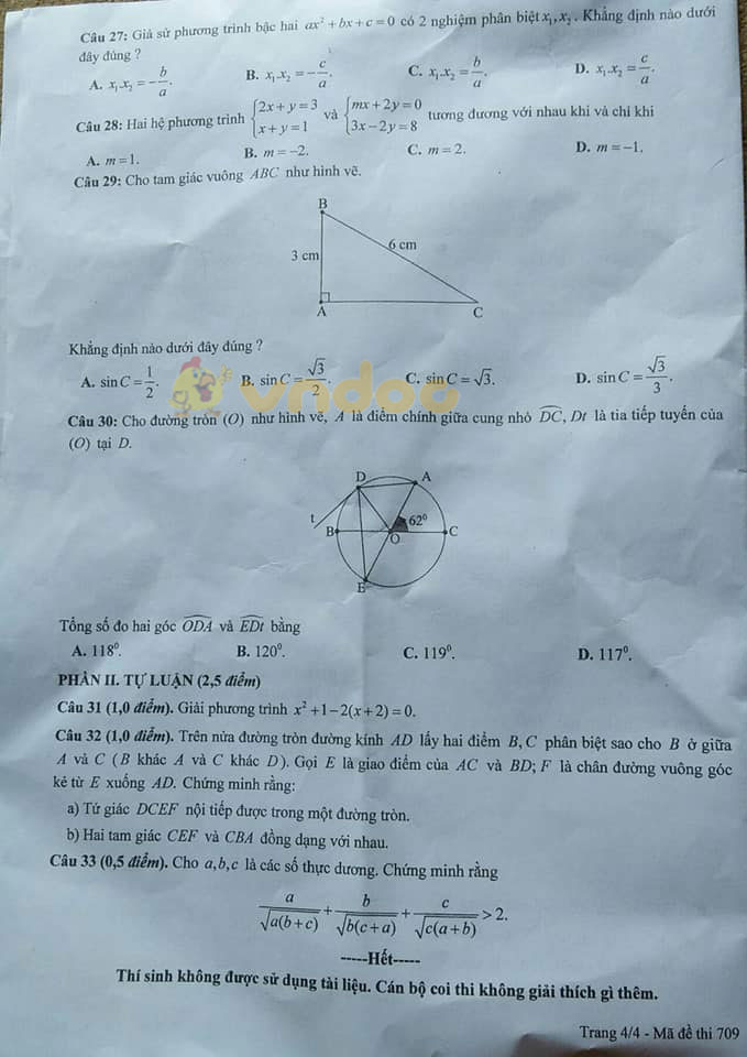 Đề thi tuyển sinh lớp 10 môn Toán Cao Bằng 2021