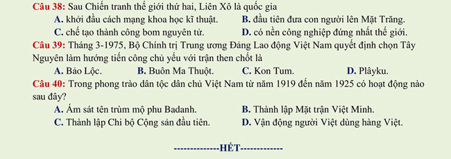 Đề thi thử THPT Quốc gia 2021 môn Sử có đáp án