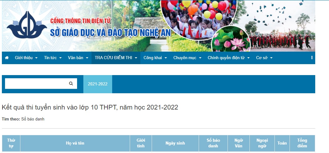 Tra cứu điểm thi tuyển sinh vào lớp 10 Nghệ An năm 2021