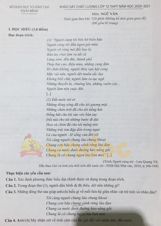 Đề thi thử tốt nghiệp THPT Quốc gia 2021 môn Văn