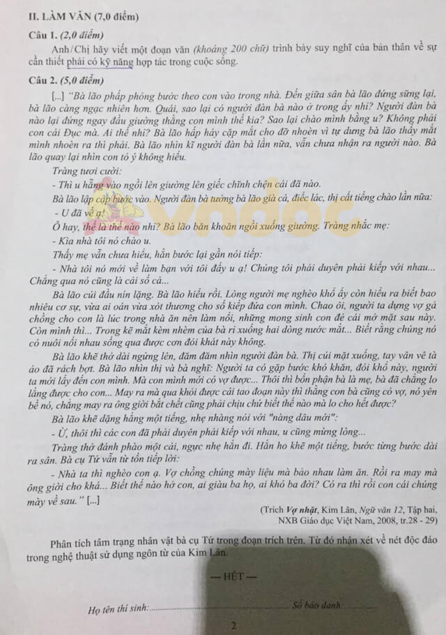 Đề thi thử tốt nghiệp THPT Quốc gia 2021 môn Văn