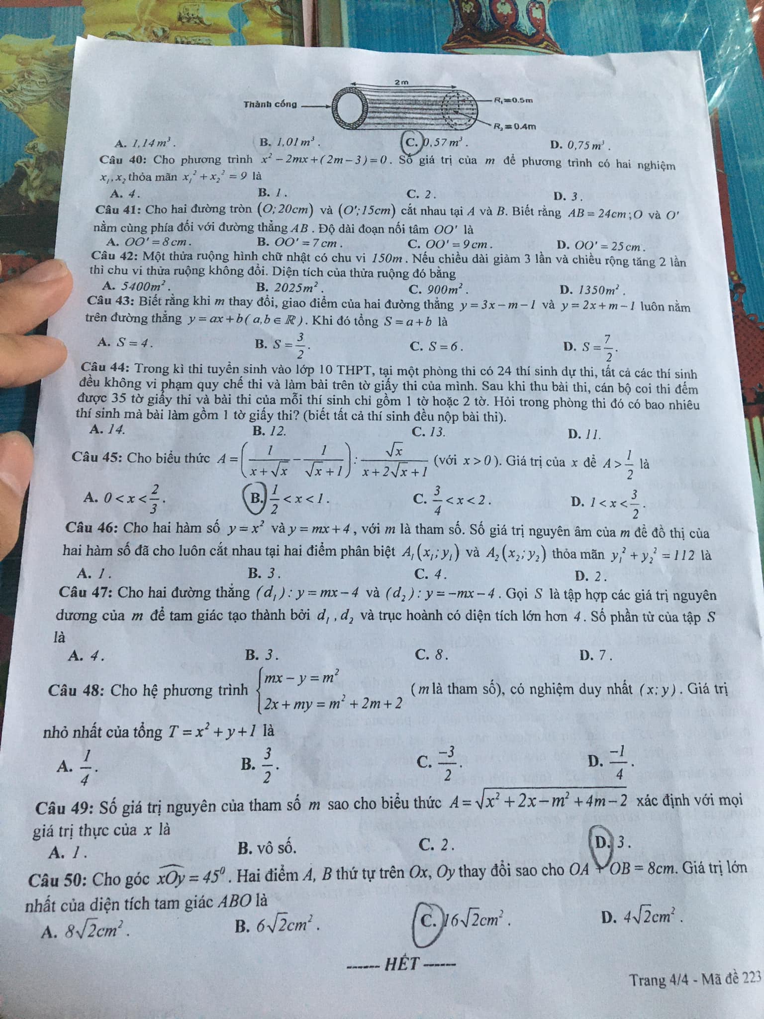 Đề mã 223 thi vào 10 Hưng Yên