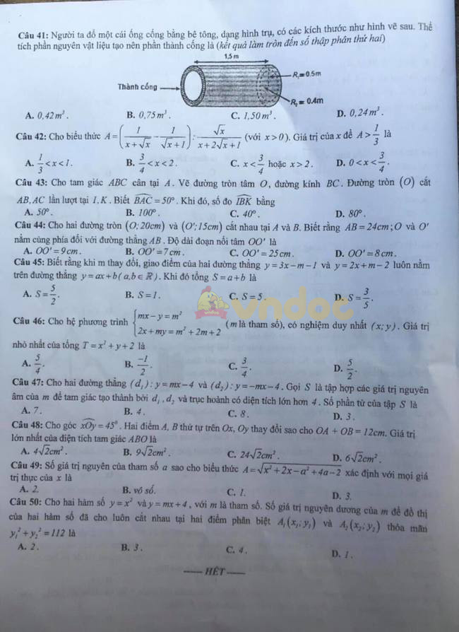 Đề thi tuyển sinh lớp 10 môn Toán Hưng Yên 2021