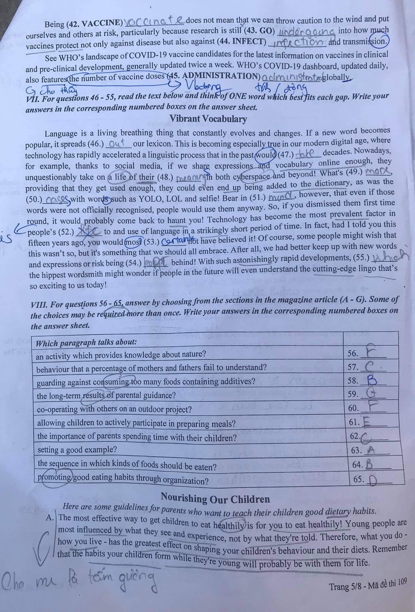 Đáp án Đề thi tuyển sinh lớp 10 chuyên Anh Sư Phạm Hà Nội 2021