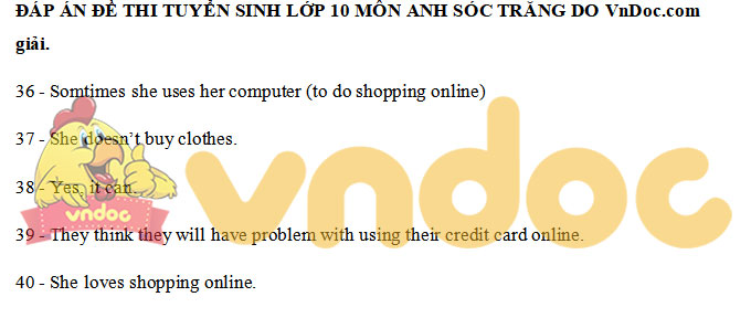 Đáp án Đề thi tuyển sinh lớp 10 môn Anh Sóc Trăng 2021