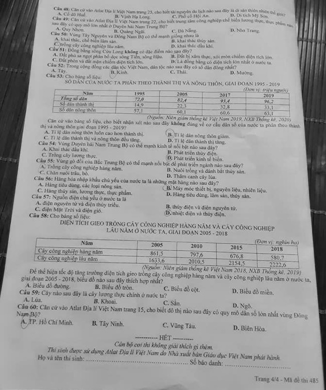 Đề thi tuyển sinh lớp 10 môn Tổng hợp Vĩnh Phúc 2021