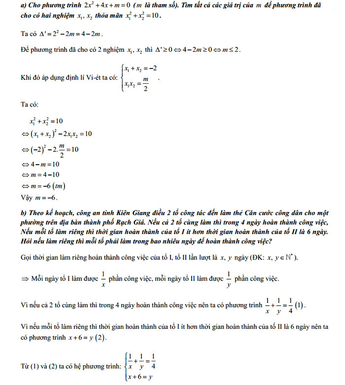 Đáp án đề thi tuyển sinh lớp 10 môn Toán Kiên Giang 2021