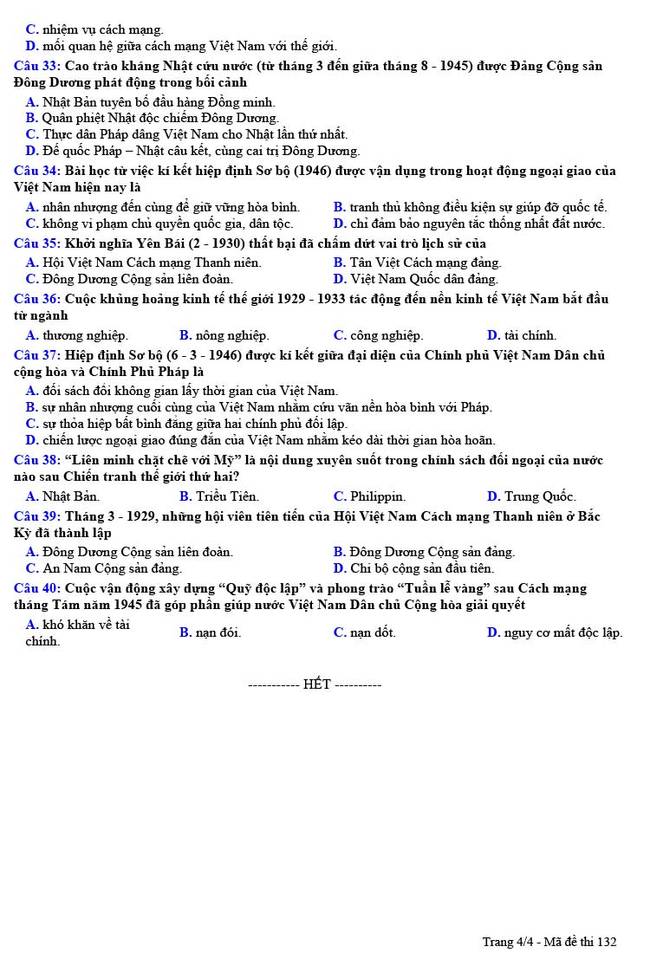 Đề thi thử THPT Quốc Gia 2021 môn Sử trường chuyên Nguyễn Trãi lần 1