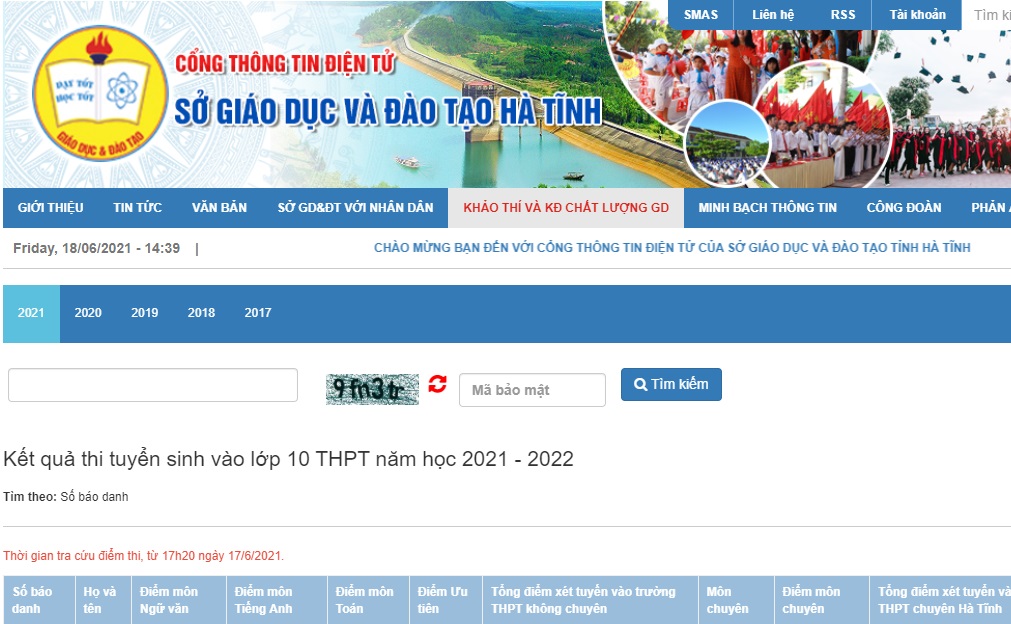 Cách tra cứu điểm thi vào lớp 10 tỉnh Hà Tĩnh 2021
