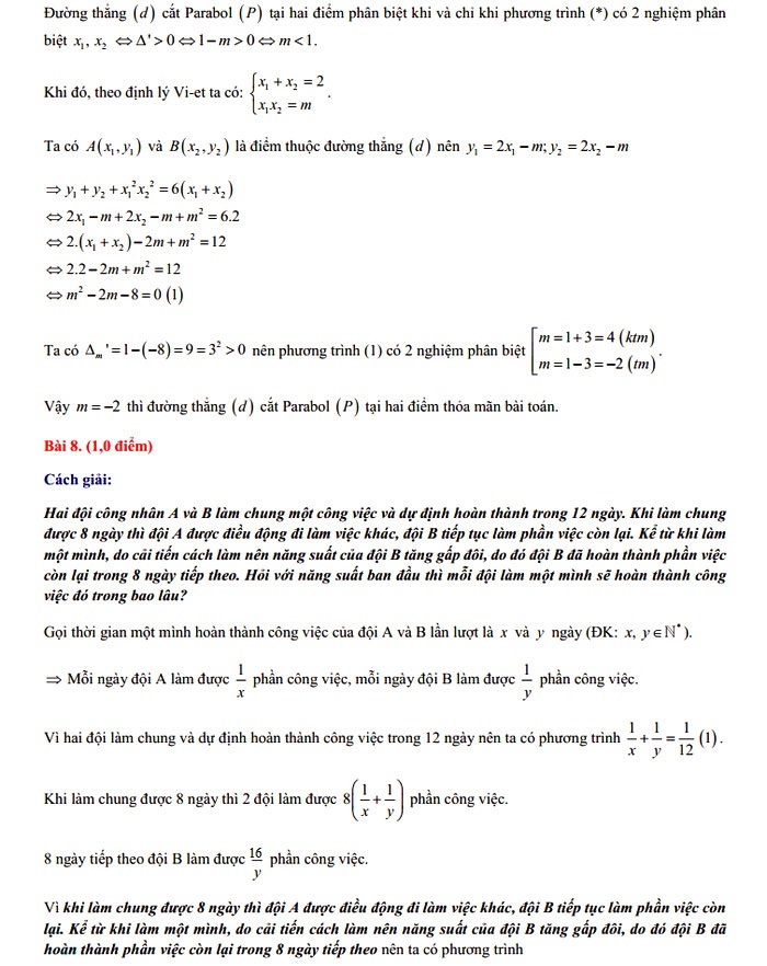 Đáp án đề thi tuyển sinh lớp 10 môn Toán Vĩnh Phúc 2021