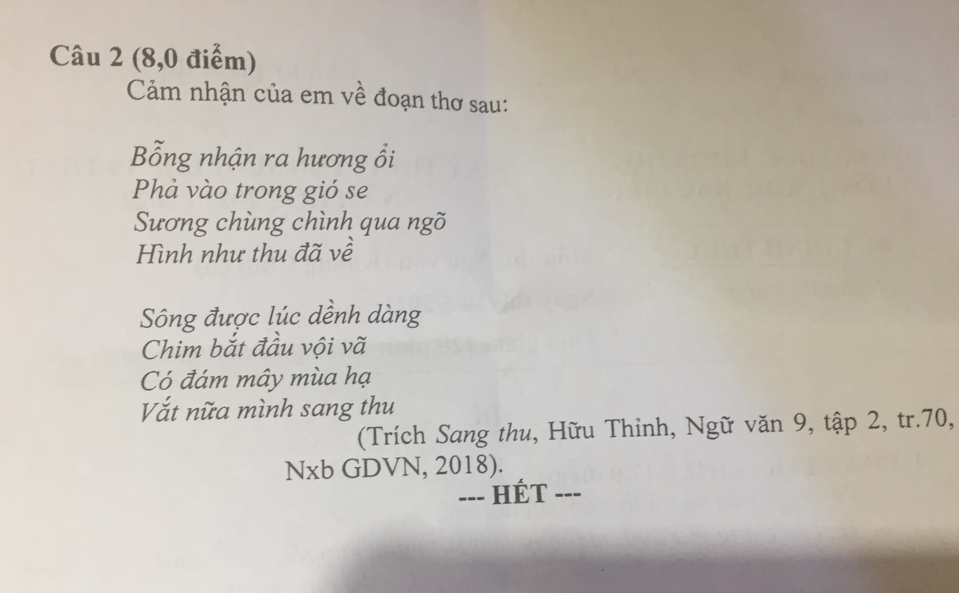 Đề thi tuyển sinh lớp 10 môn Văn Bạc Liêu 2021