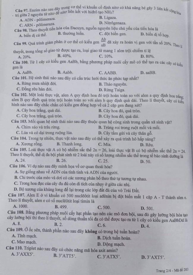 Đề thi thử THPT Quốc gia 2021 môn Sinh