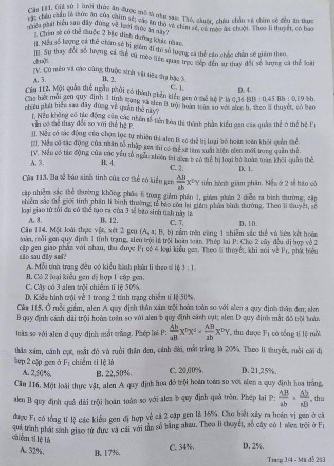 Đề thi thử THPT Quốc gia 2021 môn Sinh