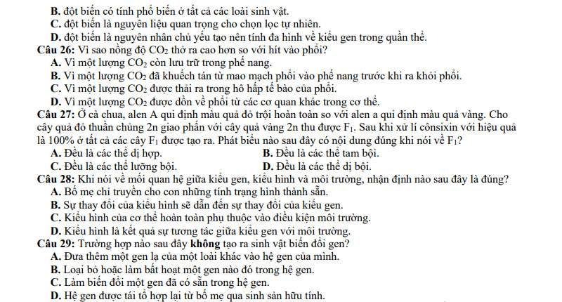 Đề thi thử tốt nghiệp THPT môn Sinh 2021