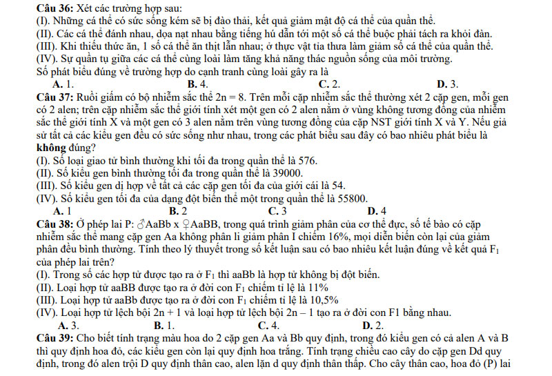 Đề thi thử tốt nghiệp THPT môn Sinh 2021