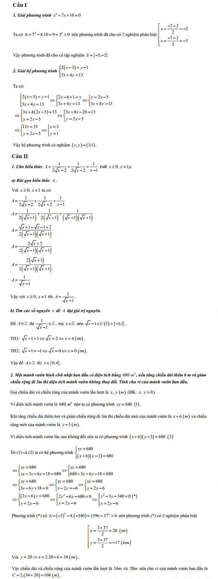 Đáp án đề thi tuyển sinh lớp 10 môn Hà Nam 2021