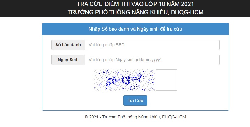Tra cứu điểm thi tuyển sinh lớp 10 năm 2021 trường Phổ thông Năng khiếu TPHCM