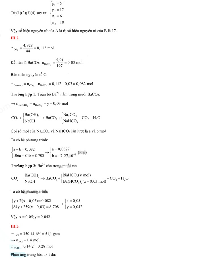Đáp án đề thi vào lớp 10 Hà Nội môn Hóa chuyên năm 2021