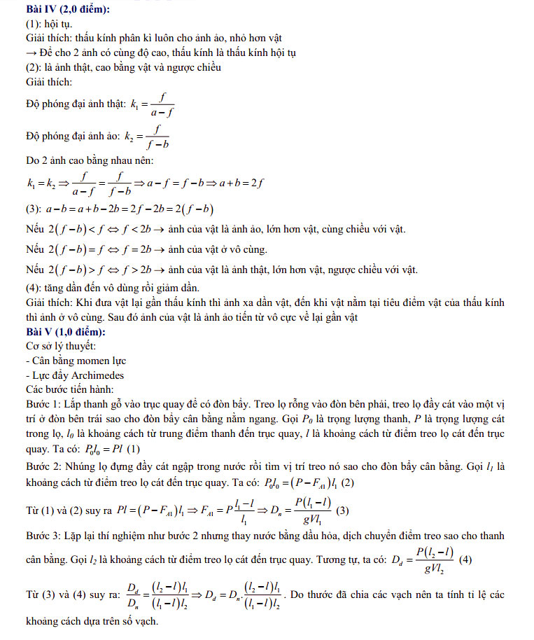 Đáp án đề thi môn Lý chuyên vào lớp 10 Hà Nội 2021