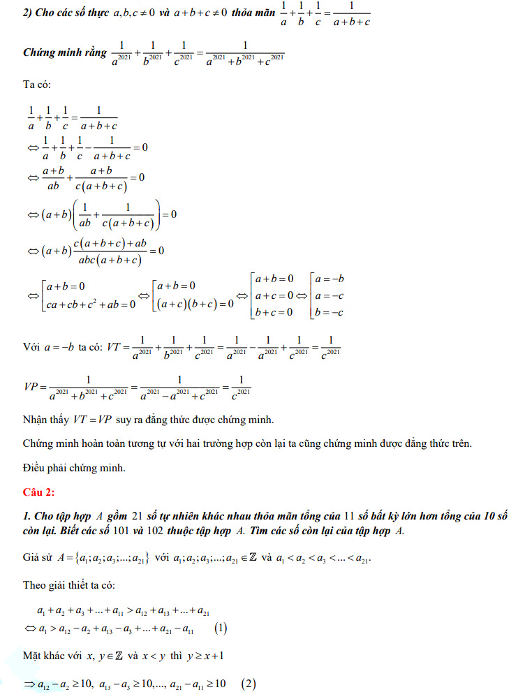 Đáp án đề thi vào lớp 10 môn Toán chuyên tin - Bình Định năm 2021
