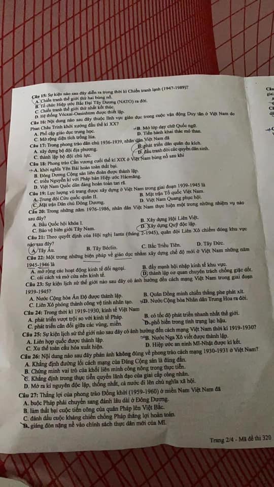 Đề thi THPT Quốc Gia 2021 môn Sử