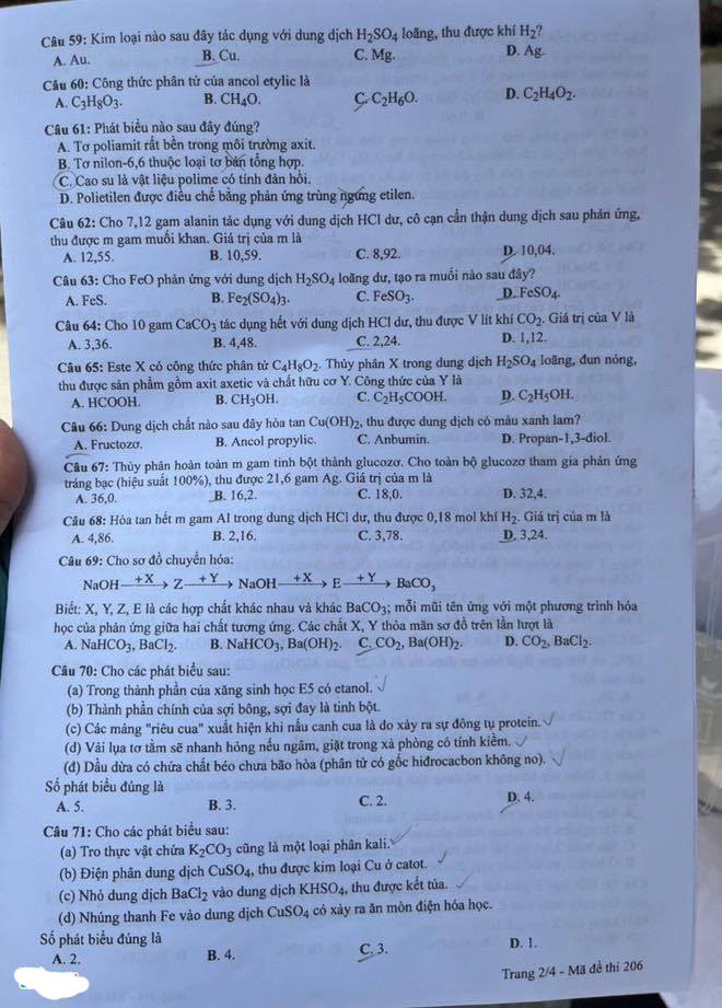 Đáp án thi Hóa THPT Quốc gia năm 2021
