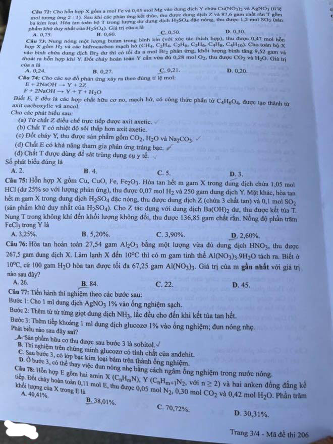 Đáp án thi Hóa THPT Quốc gia năm 2021