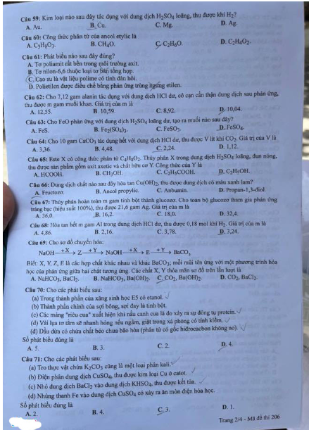 Đáp án thi Hóa THPT Quốc gia năm 2021