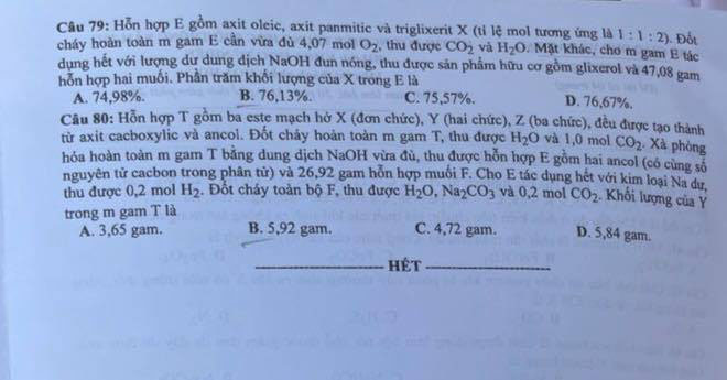 Đáp án thi Hóa THPT Quốc gia năm 2021