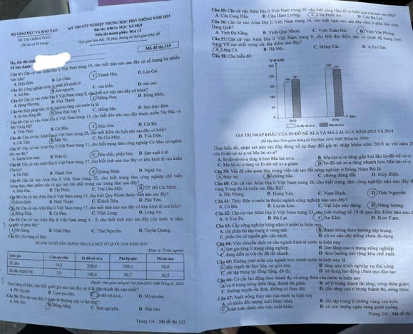 Đáp án đề thi THPT Quốc Gia 2021 môn Địa lý