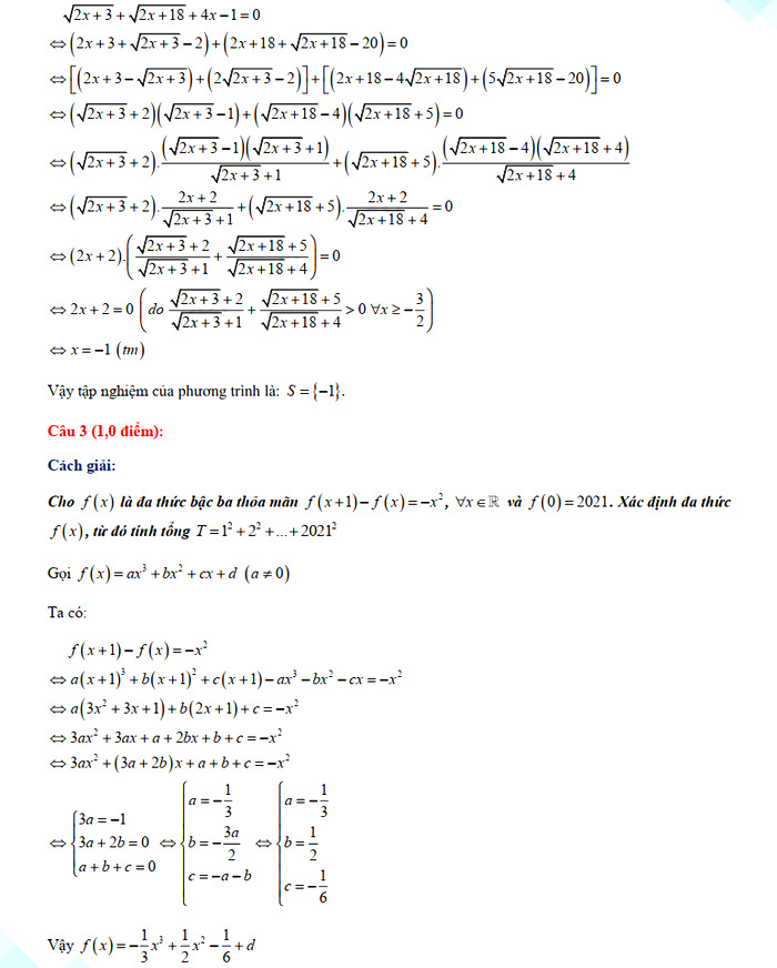Đáp án đề thi vào lớp 10 môn Toán chuyên Thái Nguyên năm 2021