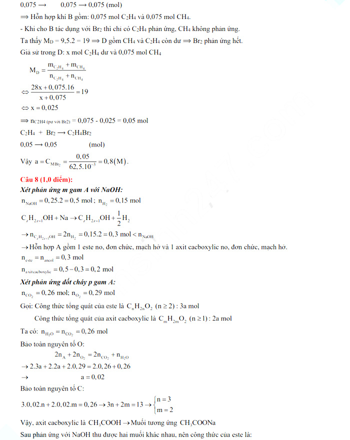 Đáp án đề thi vào lớp 10 năm 2021 môn Hóa chuyên tỉnh Thái Nguyên