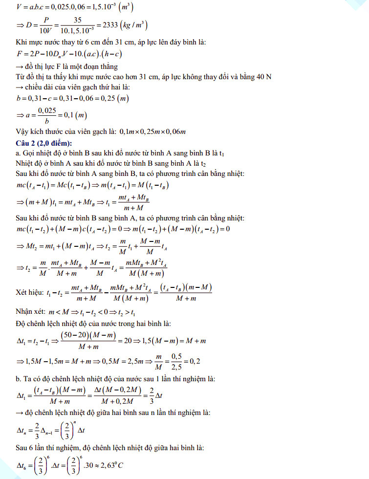 Đáp án đề thi vào lớp 10 THPT chuyên môn Lý tỉnh Ninh Bình năm 2021 