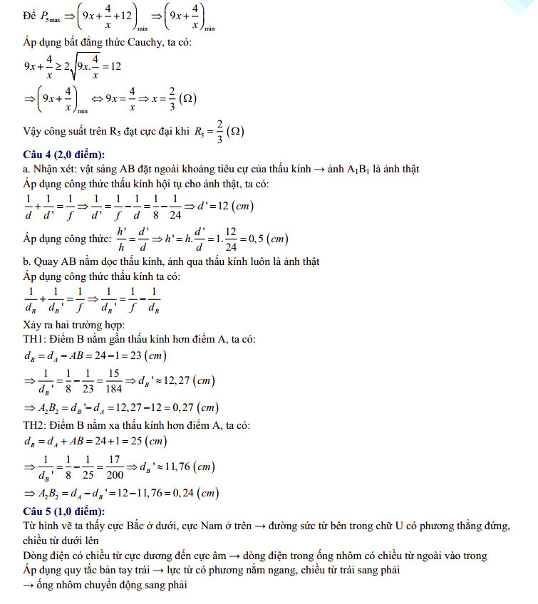 Đáp án đề thi vào lớp 10 THPT chuyên môn Lý tỉnh Ninh Bình năm 2021 