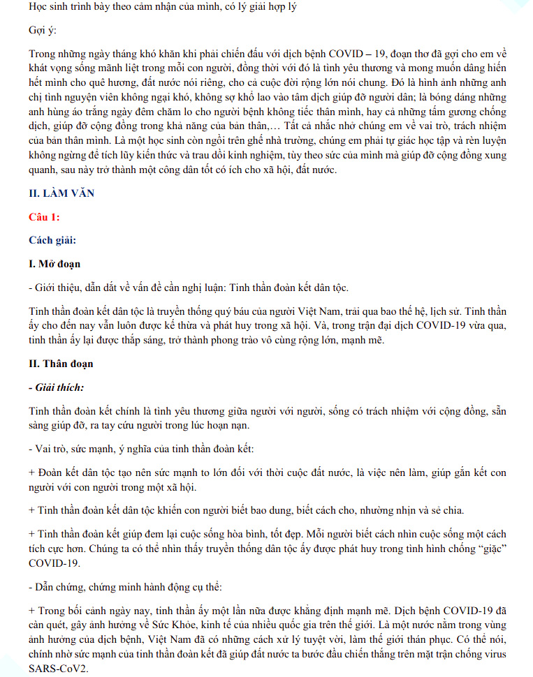 Đáp án đề thi vào lớp 10 Lai Châu năm 2021 môn Văn Chuyên