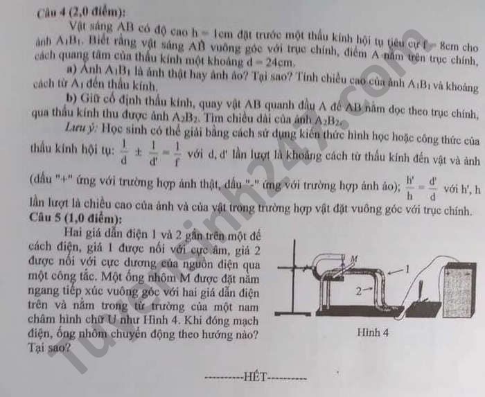 Đề thi vào lớp 10 THPT chuyên môn Lý tỉnh Ninh Bình năm 2021