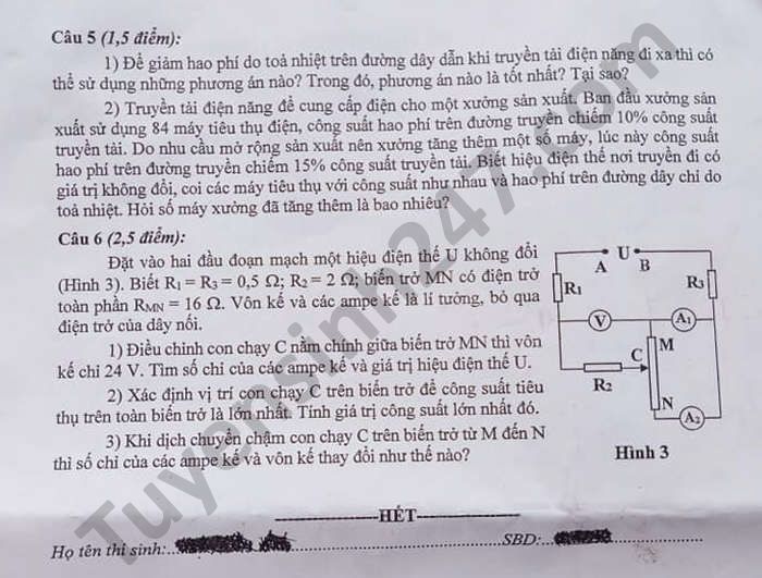 Đề thi tuyển sinh lớp 10 môn Vật lý Chuyên tỉnh Thái Nguyên năm 2021