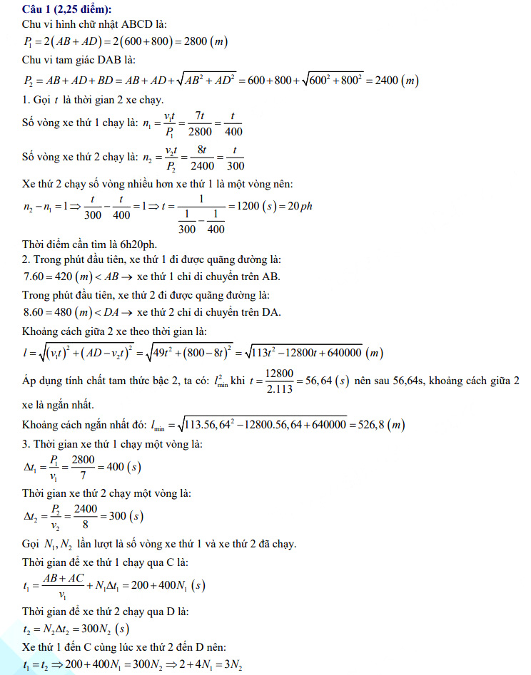 Đáp án đề thi vào lớp 10 năm 2021 môn Lý chuyên tỉnh Thừa Thiên Huế